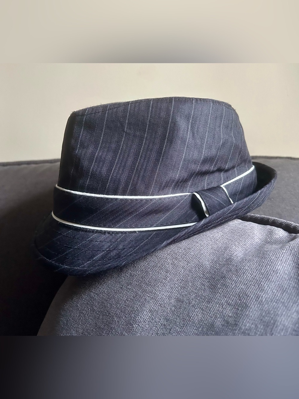 Classic Black Pinstripe Fedora with White Trim
